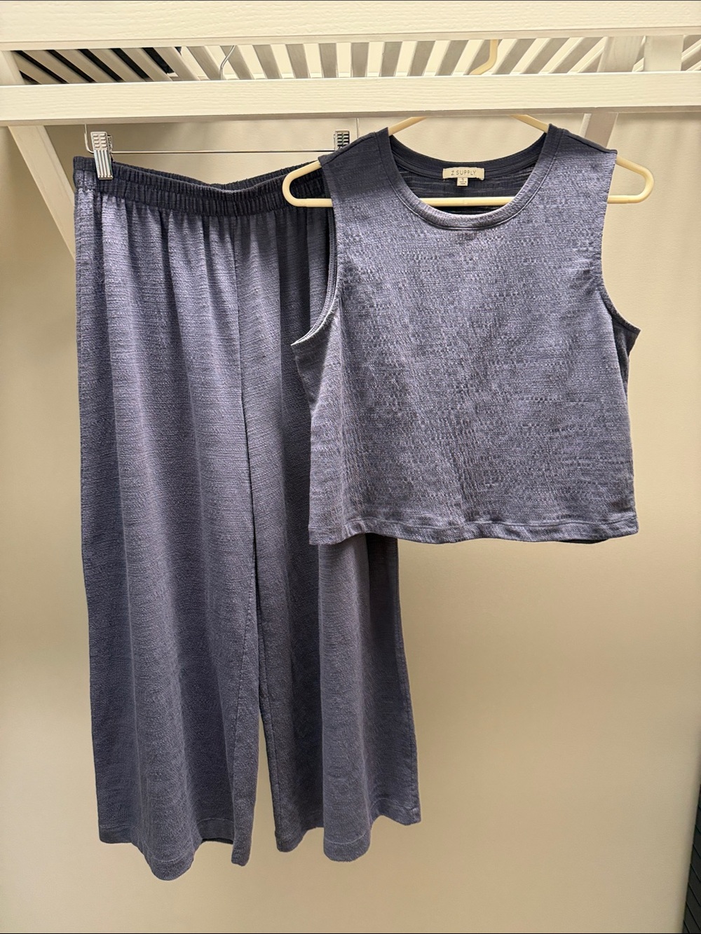 Z Supply textured Blue Sloane Tank & Wide-Leg Scout Pants Set
